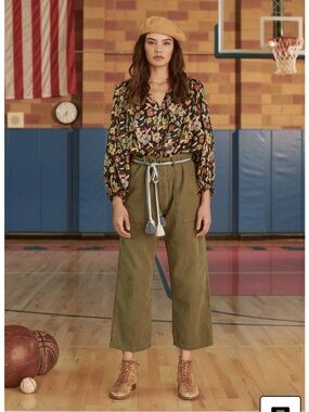 The Great Floral V-Neck Peasant Blouse in Navy